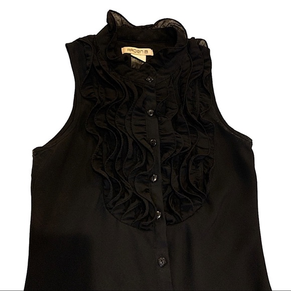 Arden B Sleeveless Ruffle button Down Tunic Top
Size: XS
Color: Black - Picture 3 of 9